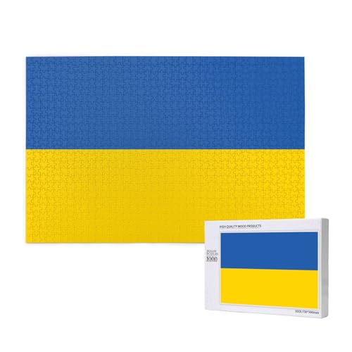 Puzzle mit Flagge der Ukraine, für Erwachsene, 1000 Teile, Holzpuzzle für Familie, Freunde, Heimdekoration, Wandkunst, 75 x 50 cm von WapNo