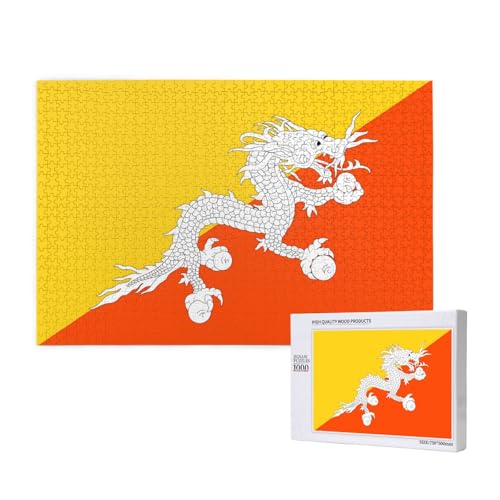 Puzzle mit Flagge des Königreichs Bhutan für Erwachsene, 1000 Teile, Holzpuzzle für Familie, Freunde, Heimdekoration, Wandkunst, 75 x 50 cm von WapNo