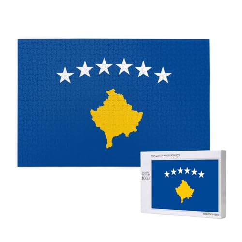 Puzzle mit Flagge des Kosovo für Erwachsene, 1000 Teile, Holzpuzzle für Familie, Freunde, Heimdekoration, Wandkunst, 29,5 x 50 cm von WapNo