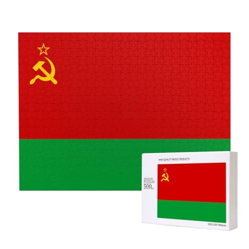 Puzzle mit Flagge von Belarus für Erwachsene, 500 Teile, Holzpuzzle für Familie, Freunde, Heimdekoration, Wandkunst, 50 x 38 cm von WapNo