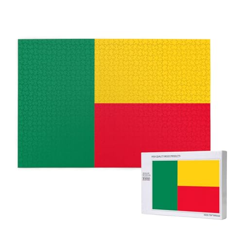 Puzzle mit Flagge von Benin, für Erwachsene, 1000 Teile, Holzpuzzle für Familie, Freunde, Heimdekoration, Wandkunst, 75 x 50 cm von WapNo