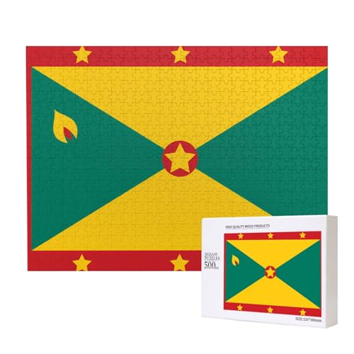 Puzzle mit Flagge von Grenada für Erwachsene, 500 Teile, Holzpuzzle für Familie, Freunde, Heimdekoration, Wandkunst, 20,4 x 38,1 cm von WapNo