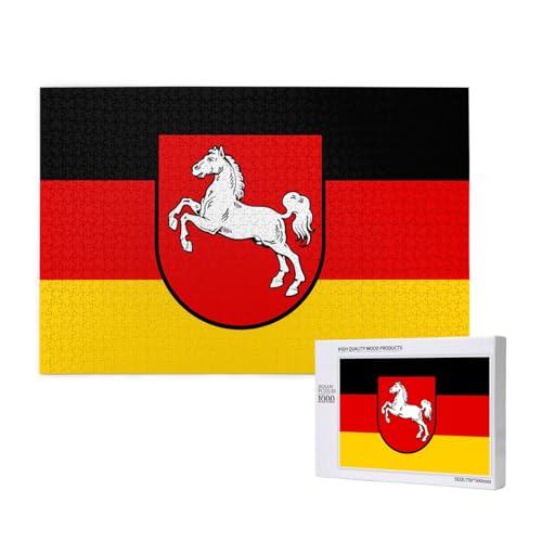 Puzzle mit Flagge von Niedersachsen für Erwachsene, 1000 Teile, Holzpuzzle für Familie, Freunde, Heimdekoration, Wandkunst, 29,5 x 50 cm von WapNo