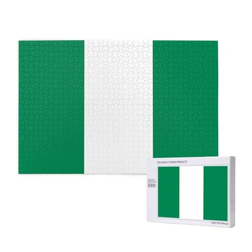 Puzzle mit Flagge von Nigeria für Erwachsene, 1000 Teile, Holzpuzzle für Familie, Freunde, Heimdekoration, Wandkunst, 29,5 x 50 cm von WapNo