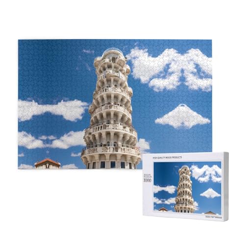 Puzzle mit Schiefer Turm von Pisa, für Erwachsene, 1000 Teile, Holzpuzzle für Familie, Freunde, Heimdekoration, Wandkunst, 75 x 50 cm von WapNo