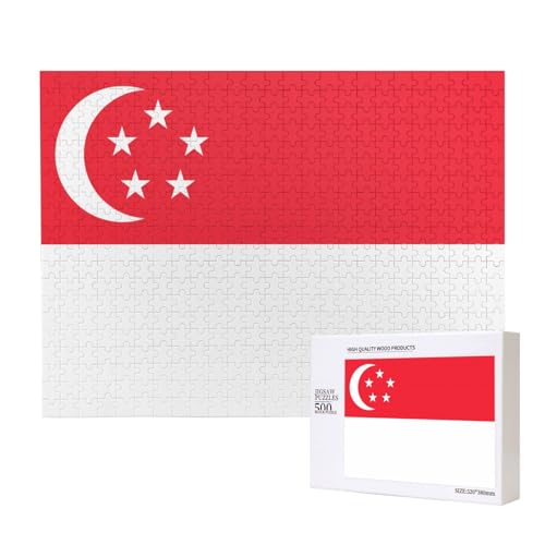 Puzzle mit Singapur-Flagge für Erwachsene, 500 Teile, Holzpuzzle für Familie, Freunde, Heimdekoration, Wandkunst, 20,4 x 38,1 cm von WapNo