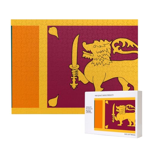 Puzzle mit Sri Lanka-Flagge für Erwachsene, 500 Teile, Holzpuzzle für Familie, Freunde, Heimdekoration, Wandkunst, 20,4 x 38,1 cm von WapNo