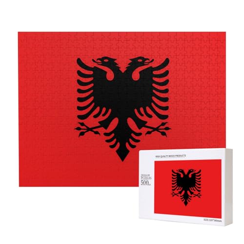 Puzzle mit albanischer Flagge für Erwachsene, 500 Teile, Holzpuzzle für Familie, Freunde, Heimdekoration, Wandkunst, 20,4 x 38,1 cm von WapNo