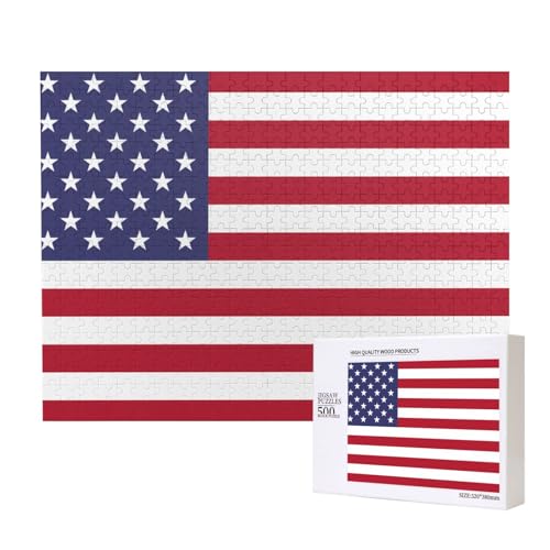 Puzzle mit amerikanischer Flagge, 500 Teile, Holzpuzzle für Familie, Freunde, Heimdekoration, Wandkunst, 500 x 38 cm von WapNo