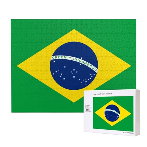 Puzzle mit brasilianischer Flagge für Erwachsene, 500 Teile, Holzpuzzle für Familie, Freunde, Heimdekoration, Wandkunst, 50 x 38 cm von WapNo