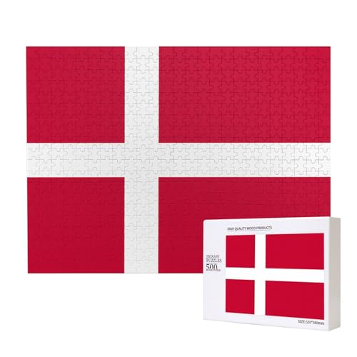 Puzzle mit dänischer Flagge für Erwachsene, 500 Teile, Holzpuzzle für Familie, Freunde, Heimdekoration, Wandkunst, 50 x 38 cm von WapNo