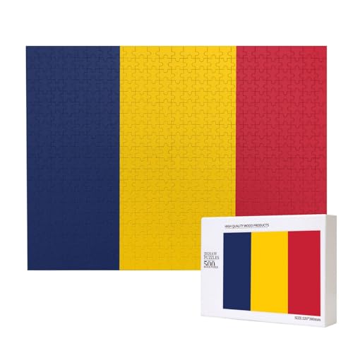 Puzzle mit der Flagge des Tschads, für Erwachsene, 500 Teile, Holzpuzzle für Familie, Freunde, Heimdekoration, Wandkunst, 50 x 38 cm von WapNo