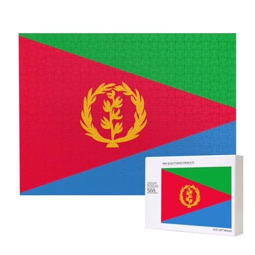 Puzzle mit eritreischer Flagge für Erwachsene, 500 Teile, Holzpuzzle für Familie, Freunde, Heimdekoration, Wandkunst, 500 x 38 cm von WapNo