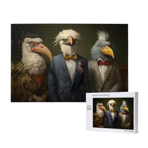 Puzzle mit mehreren Vogelkopf-Anthropomorphismen für Erwachsene, 1000 Teile, Holzpuzzle für Familie, Freunde, Heimdekoration, Wandkunst, 75 x 50 cm von WapNo