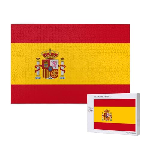 Puzzle mit spanischer Flagge für Erwachsene, 1000 Teile, Holzpuzzle für Familie, Freunde, Heimdekoration, Wandkunst, 29,5 x 50 cm von WapNo