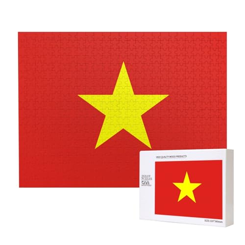 Puzzle mit vietnamesischer Flagge für Erwachsene, 500 Teile, Holzpuzzle für Familie, Freunde, Heimdekoration, Wandkunst, 50 x 38 cm von WapNo