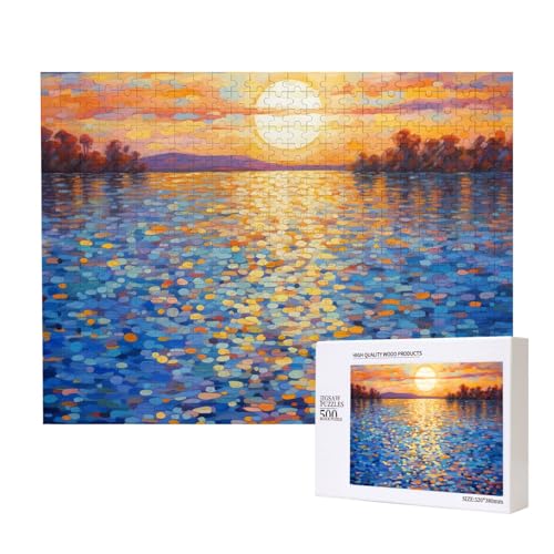 Puzzle mit warmem Sonnenuntergang für Erwachsene, 500 Teile, Holzpuzzle für Familie, Freunde, Heimdekoration, Wandkunst, 50 x 38 cm von WapNo