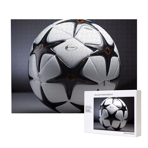 Schwarz-Weiß-Fußball-Puzzles für Erwachsene, 500 Teile, Holzpuzzle für Familie, Freunde, Heimdekoration, Wandkunst, 20,4 x 38,1 cm von WapNo