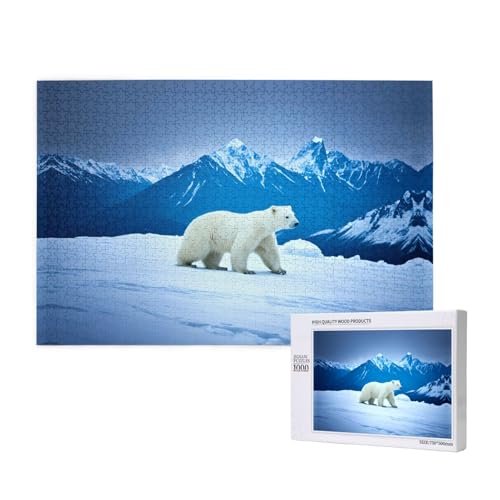 Snowy Mountain Eisbär-Puzzles für Erwachsene, 1000 Teile, Holzpuzzle für Familie, Freunde, Heimdekoration, Wandkunst, 29,5 x 50 cm von WapNo