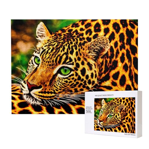 Spotted Leopard Puzzles für Erwachsene, 500 Teile, Holzpuzzle für Familie, Freunde, Heimdekoration, Wandkunst, 20,4 x 38,1 cm von WapNo