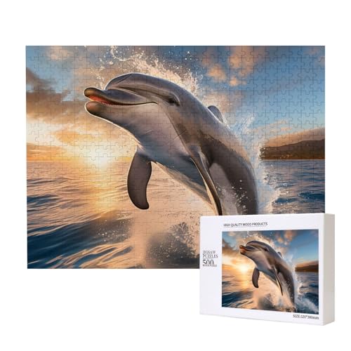 Springender Delfin-Puzzles für Erwachsene, 500 Teile, Holzpuzzle für Familie, Freunde, Heimdekoration, Wandkunst, 50 x 38 cm von WapNo