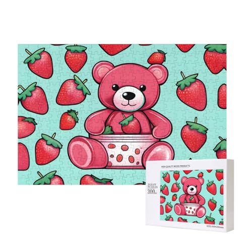 Sweet Strawberry Bea Puzzles für Erwachsene, 300 Teile, Holzpuzzle für Familie, Freunde, Heimdekoration, Wandkunst, 15,7 x 27,9 cm von WapNo