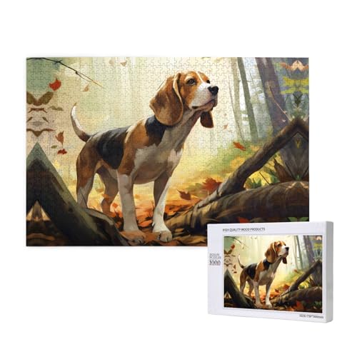 Tame Beagle-Puzzles für Erwachsene, 1000 Teile, Holzpuzzle für Familie, Freunde, Heimdekoration, Wandkunst, 75 x 50 cm von WapNo