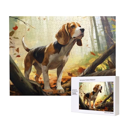 Tame Beagle-Puzzles für Erwachsene, 500 Teile, Holzpuzzle für Familie, Freunde, Heimdekoration, Wandkunst, 500 x 38 cm von WapNo