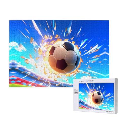 The Flying Soccer Ball Puzzles für Erwachsene, 1000 Teile, Holzpuzzle für Familie, Freunde, Heimdekoration, Wandkunst, 75 x 50 cm von WapNo