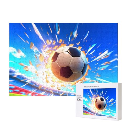 The Flying Soccer Ball Puzzles für Erwachsene, 300 Teile, Holzpuzzle für Familie, Freunde, Heimdekoration, Wandkunst, 40 x 27 cm von WapNo