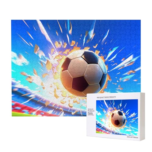 The Flying Soccer Ball Puzzles für Erwachsene, 500 Teile, Holzpuzzle für Familie, Freunde, Heimdekoration, Wandkunst, 500 x 38 cm von WapNo