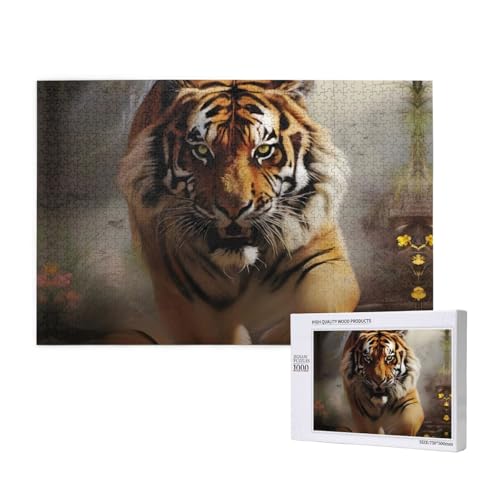 Tiger Laufpuzzle für Erwachsene, 1000 Teile, Holzpuzzle für Familie, Freunde, Heimdekoration, Wandkunst, 29,5 x 50 cm von WapNo