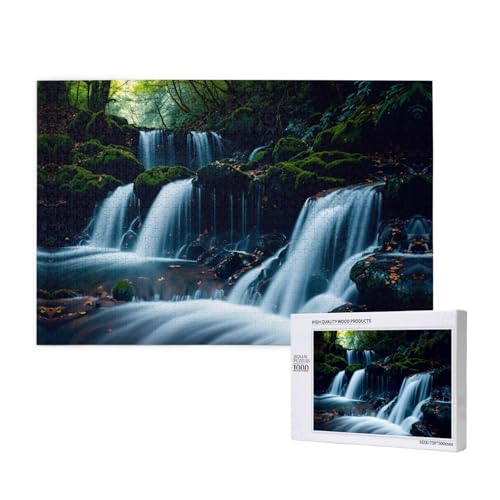 Tolles Wasserfall-Puzzle für Erwachsene, 1000 Teile, Holzpuzzle für Familie, Freunde, Heimdekoration, Wandkunst, 29,5 x 50 cm von WapNo