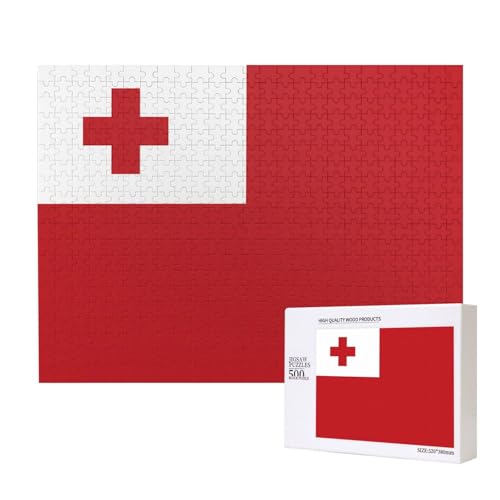 Tonga Flaggenpuzzles für Erwachsene, 500 Teile, Holzpuzzle für Familie, Freunde, Heimdekoration, Wandkunst, 20,4 x 38,1 cm von WapNo