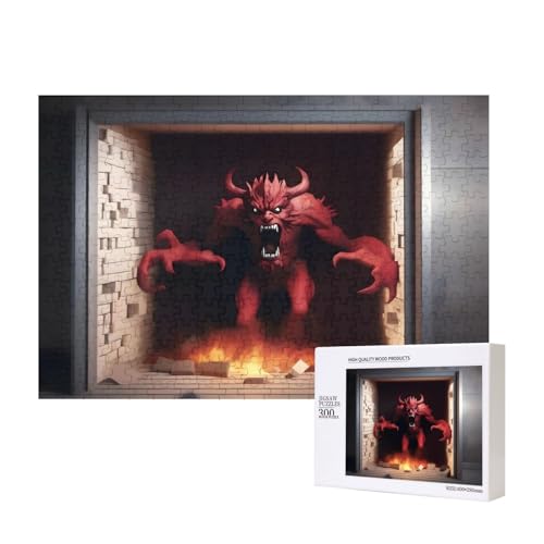 Wall Breaking Demon Puzzles für Erwachsene, 300 Teile, Holzpuzzle für Familie, Freunde, Heimdekoration, Wandkunst, 15,7 x 27,9 cm von WapNo