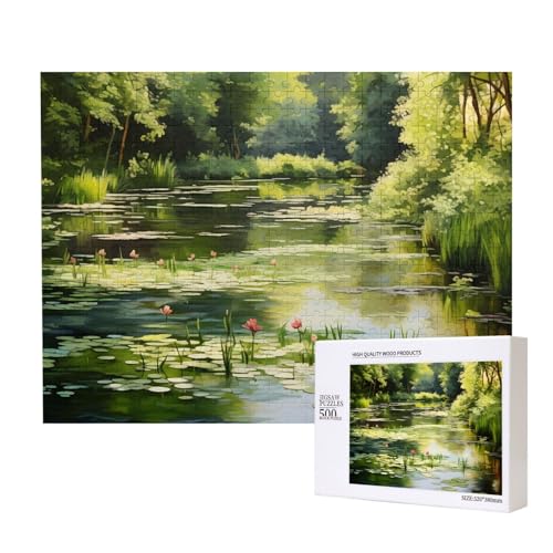 Wasserlilien im Teich, Puzzles für Erwachsene, 500 Teile, Holzpuzzle für Familie, Freunde, Heimdekoration, Wandkunst, 50 x 38 cm von WapNo