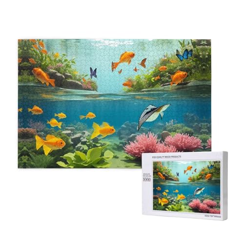 Wasserpflanzen und Fisch-Puzzles für Erwachsene, 1000 Teile, Holzpuzzle für Familie, Freunde, Heimdekoration, Wandkunst, 29,5 x 50 cm von WapNo