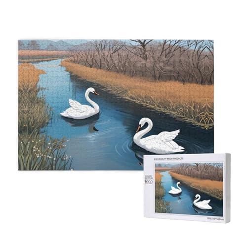 Weißer Schwan Schwimmpuzzle für Erwachsene, 1000 Teile, Holzpuzzle für Familie, Freunde, Heimdekoration, Wandkunst, 29,5 x 50 cm von WapNo