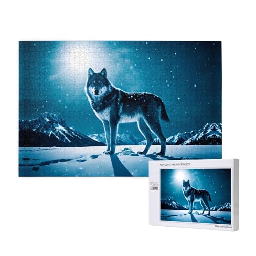 Wolf On Snowy Mountain Puzzles für Erwachsene, 1000 Teile, Holzpuzzle für Familie, Freunde, Heimdekoration, Wandkunst, 29,5 x 50 cm von WapNo