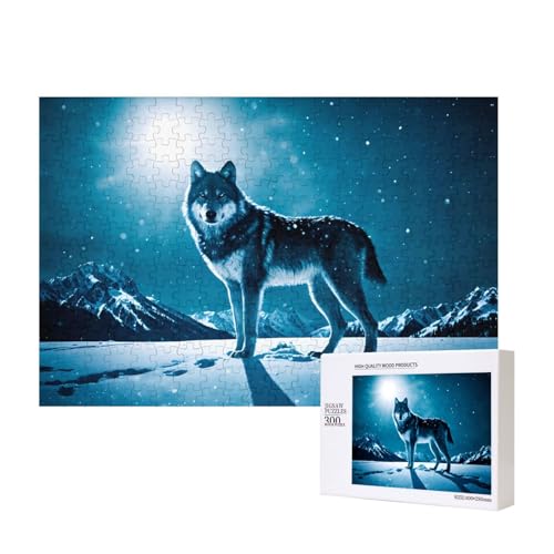 Wolf On Snowy Mountain Puzzles für Erwachsene, 300 Teile, Holzpuzzle für Familie, Freunde, Heimdekoration, Wandkunst, 15,7 x 27,9 cm von WapNo