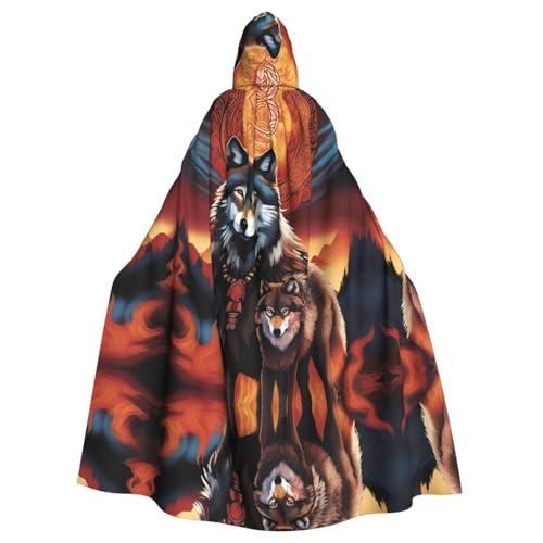 Wolf-Totem mit Feuer, Erwachsenen-Kapuzenumhang für Damen und Herren, Halloween-Kostüm, Maskerade, Cosplay, Kostüm, Weihnachten, Party, Robe von WapNo