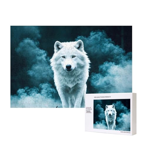 Wolf mit Rauch-Puzzles für Erwachsene, 300 Teile, Holzpuzzle für Familie, Freunde, Heimdekoration, Wandkunst, 15,7 x 27,9 cm von WapNo