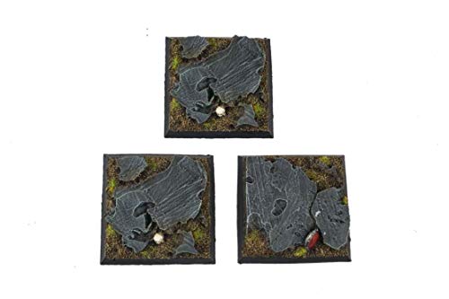 War World Gaming Fantasy Schlachtfeld Felsige Quadratische Miniatur Basen x 3 (50mm) - 28mm Fantasie Tabletop Spiele Gelände Modellbau Modell Figuren Malen Wargame Kriegspiel von War World Gaming