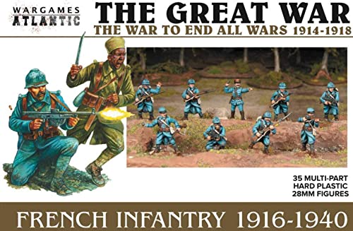 The Great War – Französische Infanterie 1916–40 (35 Figuren), mehrteilige Hartplastik, hochschlagfestes Polystyrol, 28 mm Figuren von Wargames Atlantic