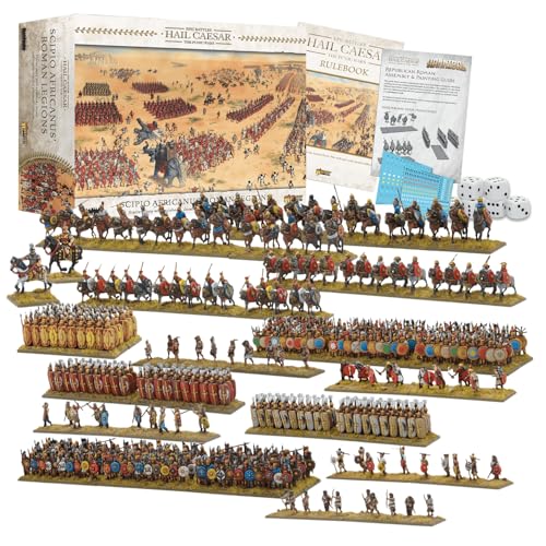 Wargames Delivered Warlord Games Hail Caesar Epic Battles Scipio Africanus Roman Legions – Römische Kunststoff-Armeemänner, montierte Kommandanten, Basen mit mehreren Soldaten, Würfeln und farbigen von Wargames Delivered