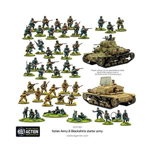 Warlord Games Italienische Armee und Blackshirts Starterarmee, 28 mm Skala Kunststoff-Miniaturen für Bolzenaktion, sehr detaillierte Miniaturen aus dem 2. Weltkrieg für Tisch-Kriegsspiele von Warlord Games