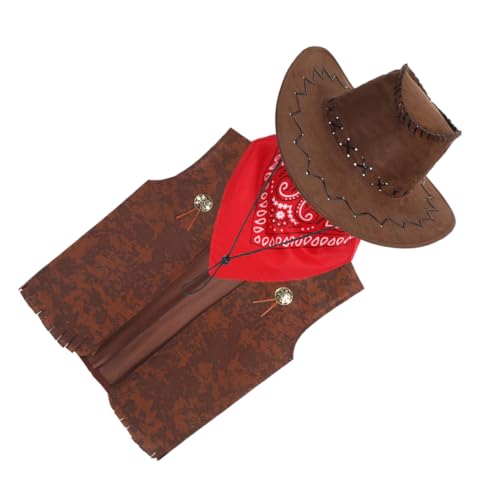 Warmhm 1 Satz Dreiteiliger Jeansanzug Cowboyweste Für Jungen Cowgirl-kostüme Cowboyhut Für Kleinkinder Cowgirl-outfit Für Cowboy-kostüme Für Kleinkinder Cowboyhut Für Stoff von Warmhm