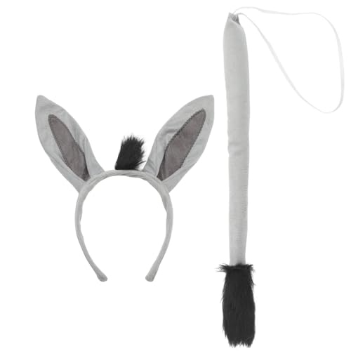 Warmhm 1 Satz Eselstirnband -schwanzsatz Eselsohren Haarband Esel Cos Esel-zubehör Und Eselsohren Tierische Stirnbänder Hundeperücke Eselsschwanz Esel Cosplay-tierzubehör Kuh Plastik Grey von Warmhm