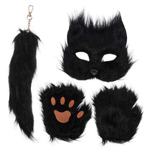 Warmhm 1 Satz Fuchs-masken-set Pelziger Fursuit-pfoten Maske Für Fuchskostüm Maskerade Fuchsmaske Maske Für Cosplay Pelziger Fuchsschwanz Halloween-maske Fuchsschwänze Black Stoff von Warmhm