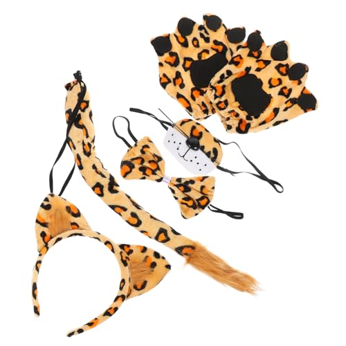 Warmhm 1 Set Leoparden Kostüme Cosplay Tier Ohren Stirnband Mit üsch Nase Und Fliege 4 Teiliges Set Für Karneval Mottoparty Und Kostümpartys von Warmhm